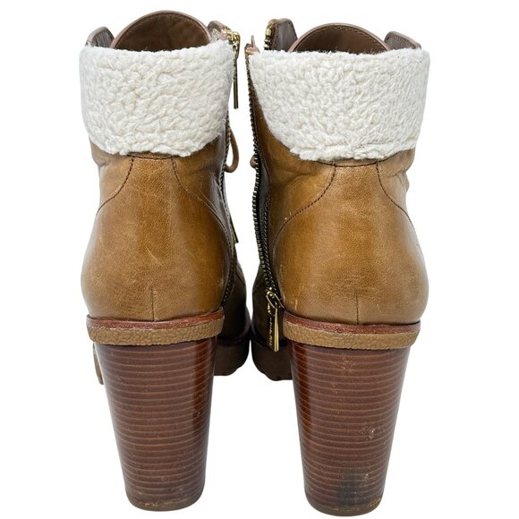 Michael Kors Women Kim Tan Ankle Boots 8M Leather Faux Sherpa Fur Utility Gorp - Picture 4 of 11